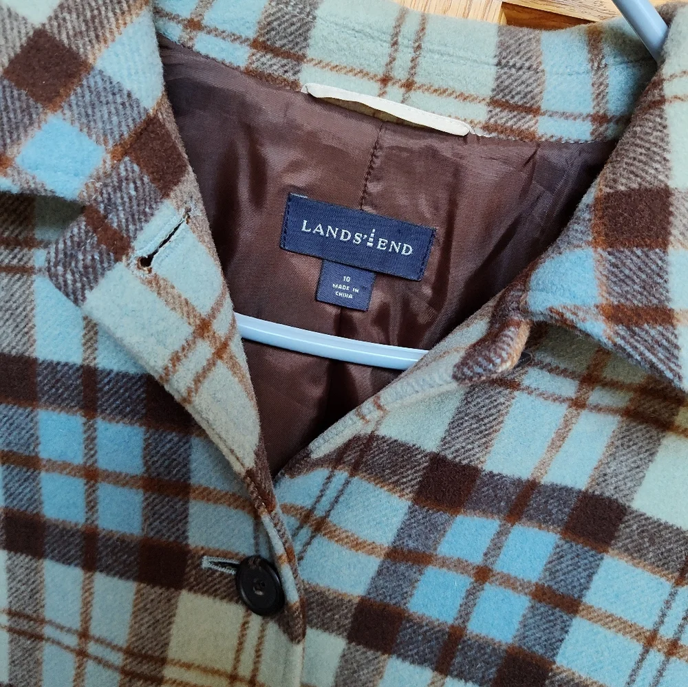 NEW Lands End Wool Plaid Size 10 Coat
